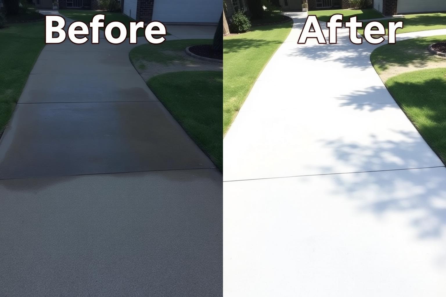 Driveway before and after pressure washing